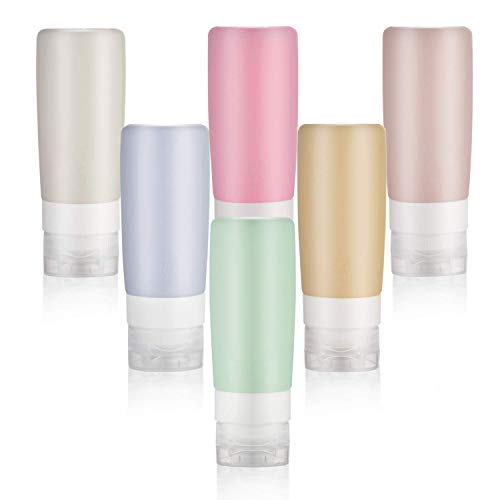 Travel Bottles/Toiletries Containers TSA ApprovedTravel Sizes 3oz & 2.8oz Leakproof Lid with Valve BPA Free Food Grade Silicone, Use for Shampoo Conditioner Lotion Body Wash (6 per Pack)…