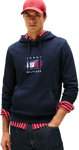 Tommy Hilfiger Sudadera Hombre Linear Flag Graphic de algodón, Azul (Desert Sky), M