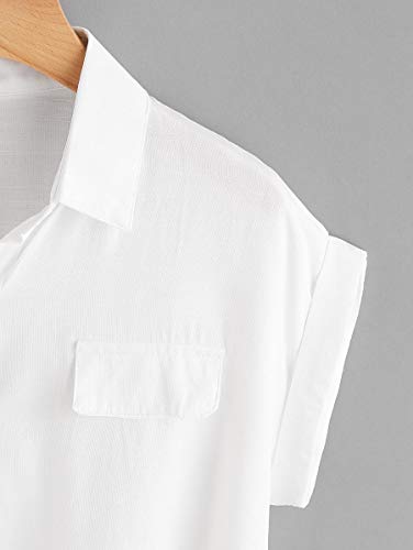 Milumia Women Casual Short Sleeve Button Down Collar Shirt Blouse Front Tie Knot Tops3