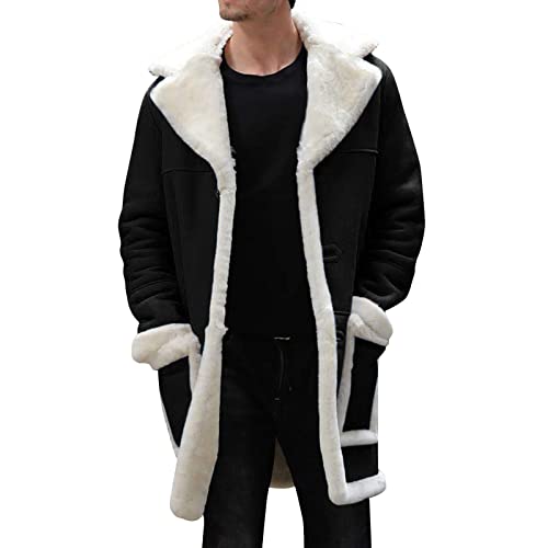 Sherpa Lined Jacket Men Fleece Coat Fur Collar Long Trench Coats Single Breasted Coat Warm Winter Overcoat4
