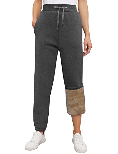 heekpek Women Sherpa Fleece Lined Joggers with Pocket Fleece Sweatpants Winter Warm Thermal Tracksuit Bottoms Jogger Pants with Drawstring, Dark Grey, Size M