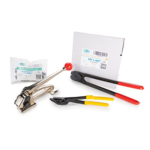 Image of IDL Packaging PRO 5 /8 inch x 300' Steel Strapping Kit, 1400 lbs Break Strength - Professional Grade Tools & Mini Strapping Coils - Enough Strapping and Seals for 150 Uses Before Refill
