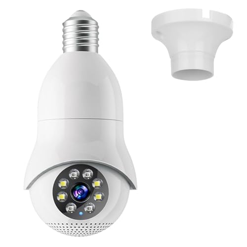 1080P Indoor Security Camera, 2.4GHz WiFi Light Bulb Security Camera, 360° Wireless Outdoor Indoor Camera with Motion Detection, Two-Way Talk, APP Control, Color Night Vision, Siren Alarm, White
