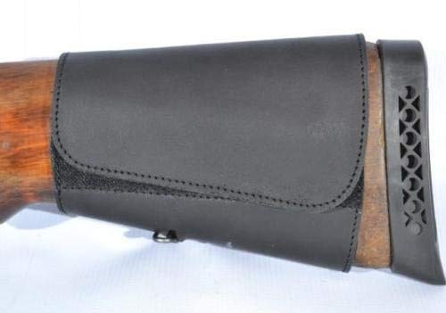 Hunting Buttstock Ammo Cartridge Holder Pouch Adjustable 12, 16 Ga, Leather Rifle Shell Holder Shotgun Stock Right Handed Black Brown Khaki (Black, 12ga/20ga)