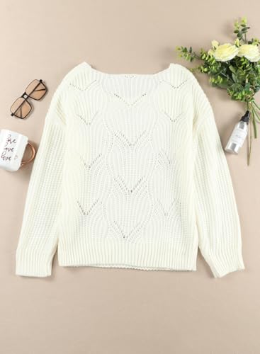 Image of Dokotoo Womens Sweaters 2026 Crewneck Cute Elegant Soft Long Sleeve Hollow Cable Knit Pullover Tops