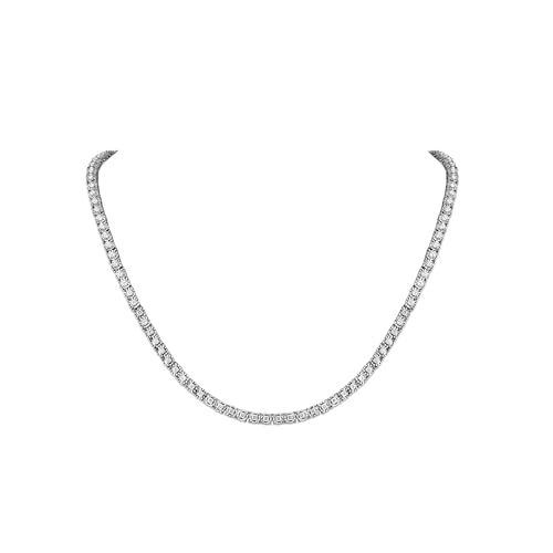 Belacqua 2 Carat Round Lab Grown Diamond Tennis Necklaces in Sterling Silver, Chain Length 16.5 Inches, Round Cut 3.7 mm, J-K Color, I1-I2 Clarity, 75% Diamond Coverage, Gift Box Included