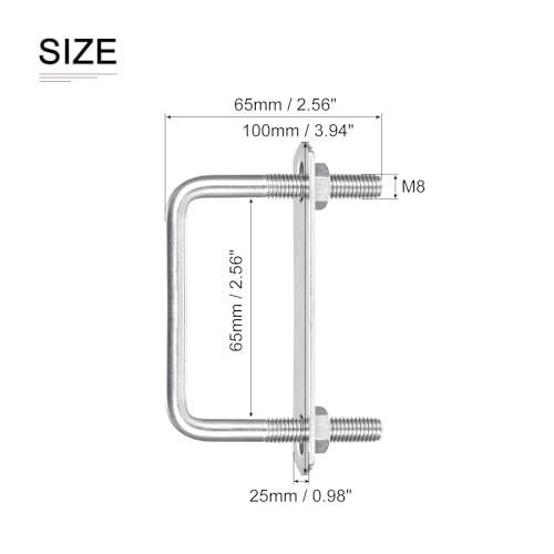 Image of DTGN M8x65x65mm(ThreadxWxL) Square U Bolt - 2Pack - Good for Trailer Pipe Replacement Parts - 304 Stainless Steel U Shape Bolts