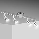 Kit de Riel Led de 4 Luces, Focos de Techo de 4 Vías en Níquel Mate, Cabezales Rotativos Flexiblemente, Luz de Riel...
