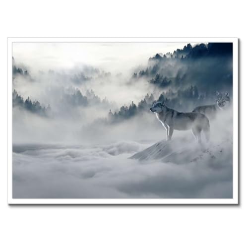 Poster loups cadre noir 70x50 cm pour habiller un grand mur vide avec élégance