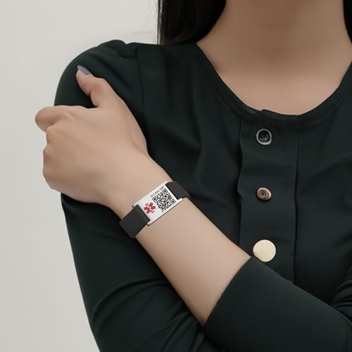 Image of LinnaLove Medical Alert ID Bracelet - Adjustable Silicone Band, Custom or Pre-Engraved Options, QR Code Available