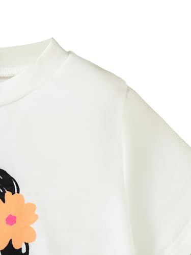 Image of Girl's 2 Pcs Outfits Short Sleeve Graphic T-Shirt Top and Paperbag Waist Shorts Set with Belt