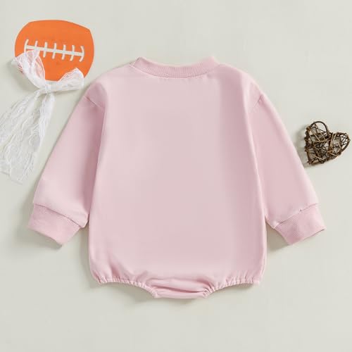 Newborn Baby Girl Football Clothes Football Bow Sweatshirt Romper Long Sleeve Bubble Romper Cute Fall Winter Outfit4