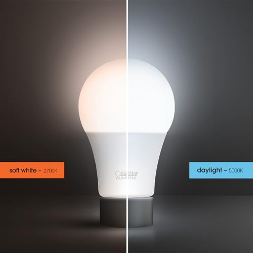 Image of Feit Electric A19 LED Light Bulbs, 60W Eq, Dimmable, Soft White 4 Pack | E26 Medium Base, 2700K, 800 lumens, enhance CRI 90+, 22 Year Lifetime, Damp Rated, for Lamps and Enclosed Fixtures