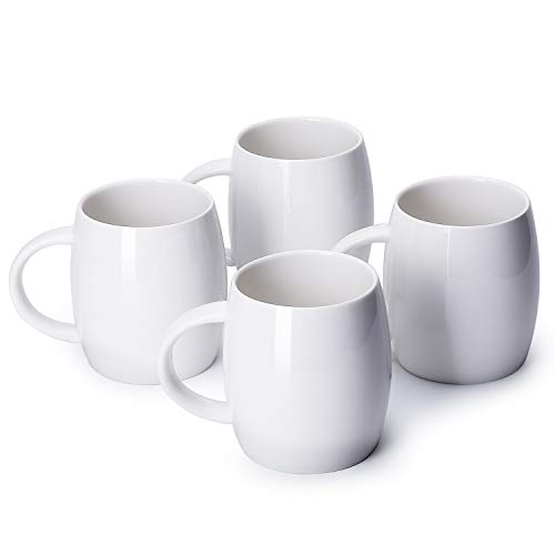 Teocera Porcelain Mugs, Coffee Mugs Set - 16 Ounce for Tea, Juice, Cocoa - Set of 4, White