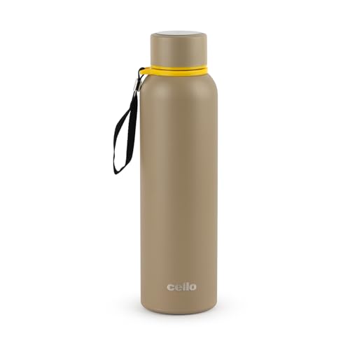 Image of CELLO Duro Kent Gen-X Stainless Steel Flask 520ml Beige | Wide Mouth with Carrying Loop, Leak Proof Double Wall Vacuum Insulated Hot and Cold Flask Water Bottle For Office Gym Biking Outdoor Hydration