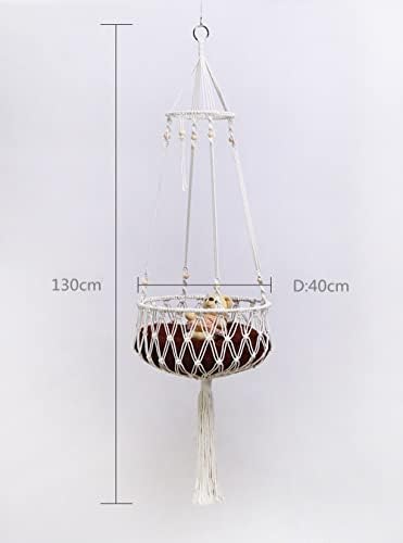 Macrame Hanging Cat Hammock Indoor Cotton Rope Tassel Cat Basket Bed Round Cat Swing Bed Nest for Sleeping, Playing, Climbing, and Lounging
