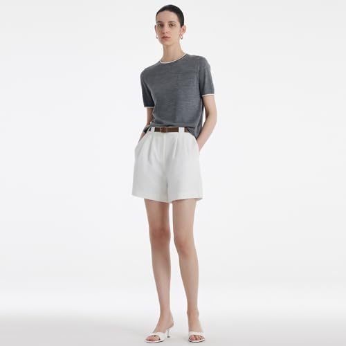 100% Pure Wool Cute Womens Sweaters Trendy Crew Neck Short Sleeve Front Pocket Loose Fit Knit Pullover Going Out Tops3