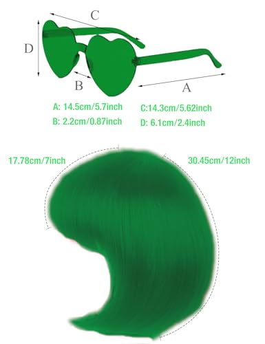 Image of LIULIUBTY Short Bob Hair Wigs Straight with Flat Bangs Synthetic Colorful Cosplay Daily Party Neon Wig for Women with Wig Cap 12 inch Natural As Real (Bob,Green)