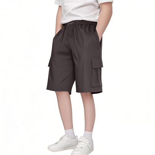 Kids Boys Girls Cargo Shorts with Pockets Knee Length Elastic Waist Baggy Wide Leg Summer Short Pants Cropped Pants