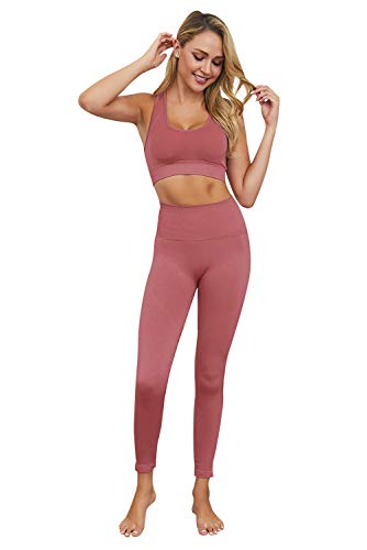 Conjunto deportivo mujer de dos piezas con crop top y pantalon largo de fitness