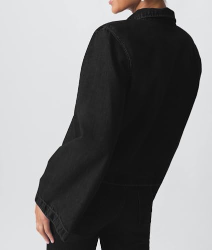 Woman Casual Open Front Denim Jacket Long Sleeves Tie Up Jeans Shirt Vintage Lapel Neck Lightweight Denim Coat2