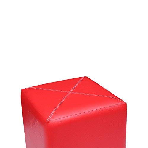 Columbus First Furniture Aspen 30133 Ottoman for Living Room Bedroom Upholstered Foam Cushioned Sitting Frame in Wood Faux Leather Square pouffe Stool-17 Inch Height-1 Unit Red 2