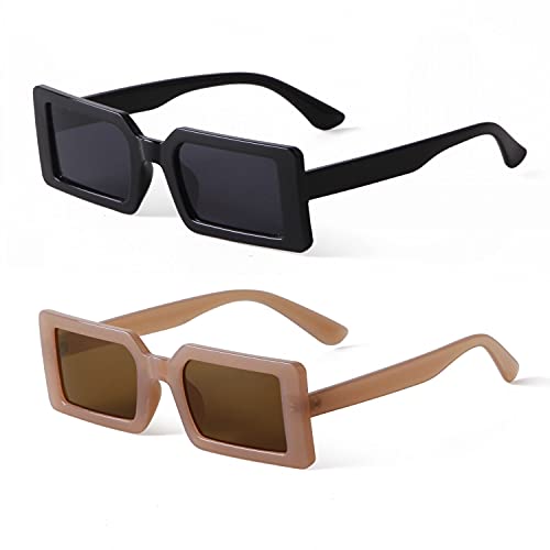 GIFIORE Retro Rectangle Sunglasses Narrow Square Trendy 90s Nude Glasses UV Protection