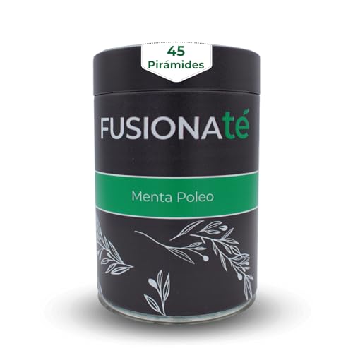 FUSIONATE Menta Poleo 100% Natural, Infusión Poleo Menta Relajante y Digestiva, Lata de 45 pirámides Bolsitas de Té
