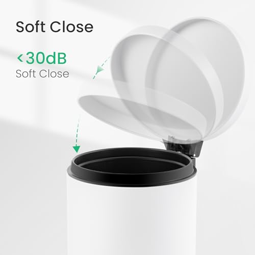 Image of Cesun 1.2 Gallons Small Trash Can with Lid, White Bathroom Garbage Can with Foot Pedal, Mini Round Wastebasket for Bathroom, Bedroom, Office, 4.5 Liters / 1.2 Gallons, White