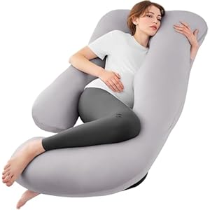 ZZZhen Pregnancy Pillow for Sleeping, G Shaped Maternity Pillow – 56 Inch with Grey Microfiber Removable Cover, Multi- Use and Support Back, HIPS, Legs, Belly for Pregnant Women Sleeping