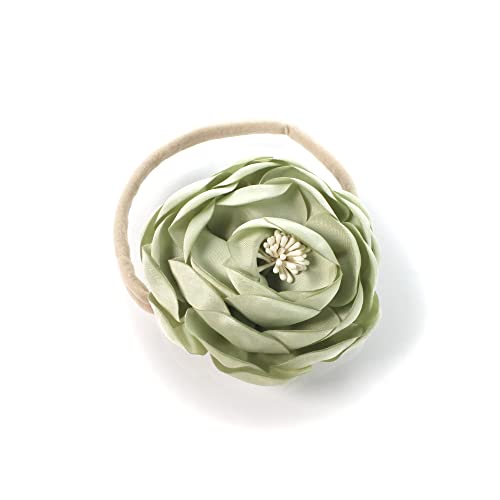 My Lello Baby Girl Ranunculus Flower Stretchy Nylon Elastic Headbands Set 2pcs - Medium - Dusty Lilac/Light Sage3