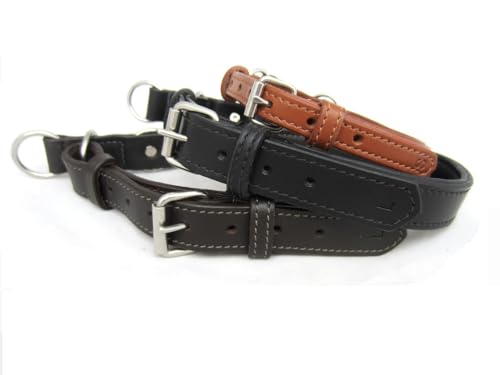 PS Pferdeartikel Flaches Hundehalsband aus Leder mit Zugstopp - Nappaleder gepolstert Größe M/L Cognac-Hazelnut