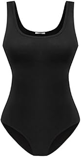SUNRO Women's Sexy Scoop Neck Bodysuits Jumpsuits (Black, Small)