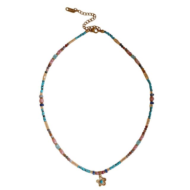 Stone Beads Flower Pendant Necklace | Collarbone Chain Neck Jewelry-image-28
