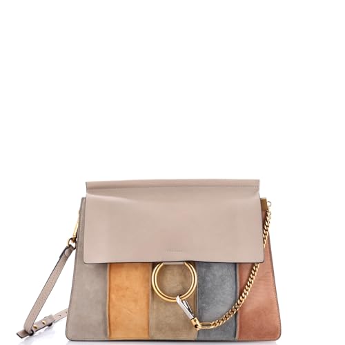 Chloe, Pre-Loved Faye Shoulder Bag Stitched Suede and Leather Medium, Neutral