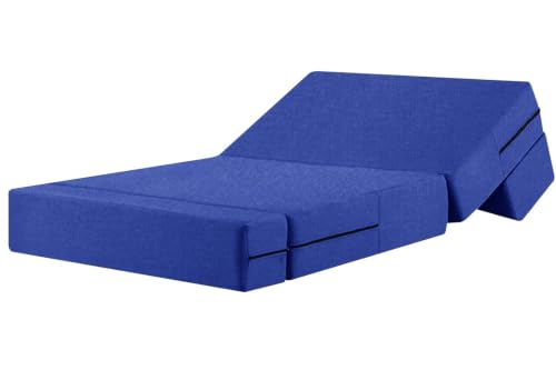 Image of Rosebell One-Person Foldable Sofa Cum Bed | Jute Fabric | 3x6 Ft | Lightweight & Comfortable with One Cushion | Perfect for Home & Office-Blue