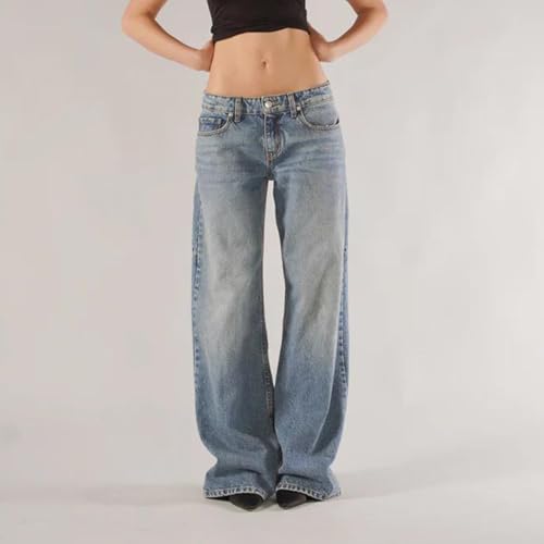 Women Y2k Low Rise Denim Pants Loose Fit Boyfriend Wide Leg Baggy Jeans with Pockets Vintage Casual Streetwear2