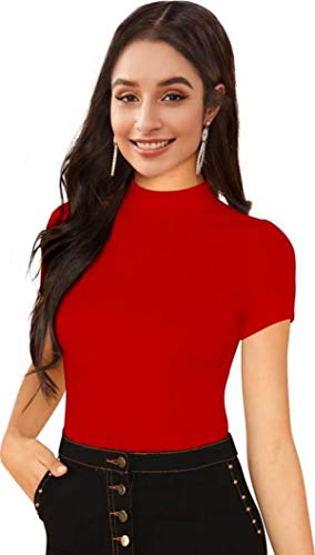 Image of Dream Beauty Fashion Women's Half Sleeve Round High Neck Top Elegant Casual Tee, Pack of 2-23 inch inches (Combo-Tripta Tiger)
