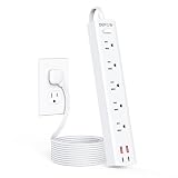 DEPOW Power Strip Surge Protector with 5 AC Outlets(1625W/13A) 4 USB Ports (2 USB C), 5 Ft Ultra Thin Extension Cord, Low Profile Flat Plug, 1700 Joules, Wall Mount for Home Office, White