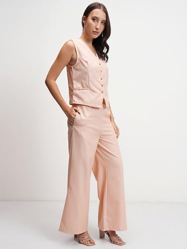 Image of Tokyo Talkies Women Tailored Waistcoat & Flared Trousers Co-ord Set | Sleek & Sophisticated | Trendy & Versatile