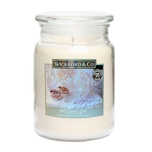 Luxury Scented Large Glass Jar Candle by Wickford & Co – 18oz, 95-Hour Burn Time, Ideal for Any Space & Special Occasions (Wedding Day)
