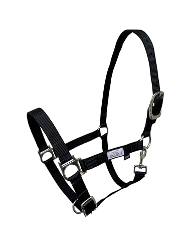 Prairie Horse Supply Cabresto de cavalo de nylon, preto - 2,5 cm de largura, cabresto ajustável para