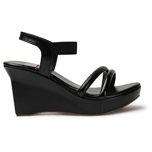 Image of XE Looks Women's High Heel Wedges Sandal | Stylish and Comfortable Thong Strap Slip-On Sandals | Soft Cushioned Sole and Open Toe Heels for Casual Office and Formal Wear