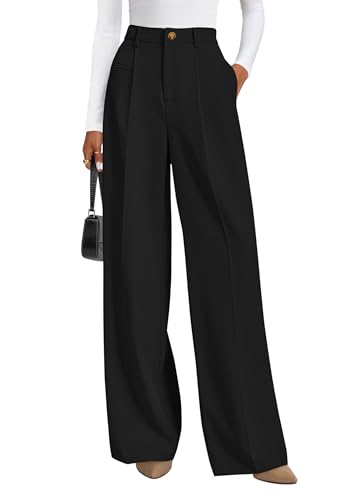 PRETTYGARDEN Womens Wide Leg Dress Pants 2025 Business Casual Flowy Work Palazzo Pants High Waisted Slacks Trousers (Black,Medium)