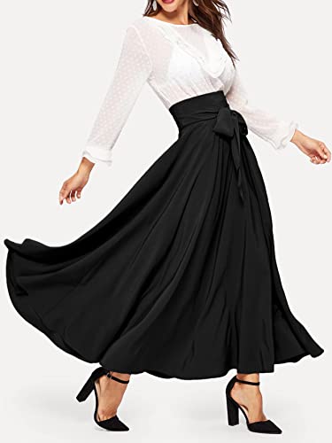 Sweatyrocks Women's Elegant High Waist Skirt Tie Front Pleated Maxi Skirts Black L #TOP5