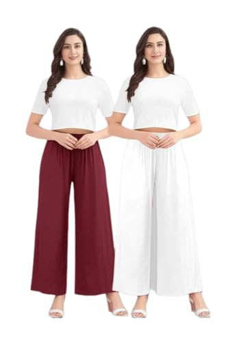Image of Set of 2 Soft Reyon Cotton Regular Palazzo for Womens and Girls Combo Pack