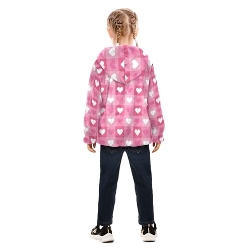 OTVEE Valentine Pink Heart Plaid Kids Hoodie Jacket Fall Spring Full Zip Warm Outwear Coat4