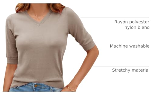 Image of Women Summer Knit Shirt Blouse V Neck Short Sleeve Pullover Sweater Tops