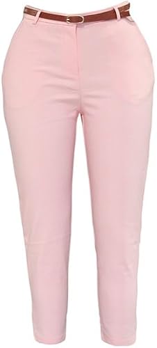 Missy Missi Ladies Chino Pants High Rise Belted Pink Large
