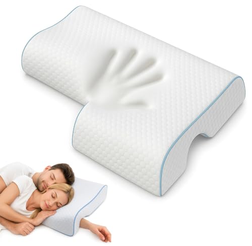 amusediy Ergonomic Memory Foam Cuddle Pillow, Arched Side Sleeper Pillow with Arm Tunnel and Arm Hole, Under Arm Support Pillow for Neck and Arm Pressure Relief, Removable Cover (Left Arm)